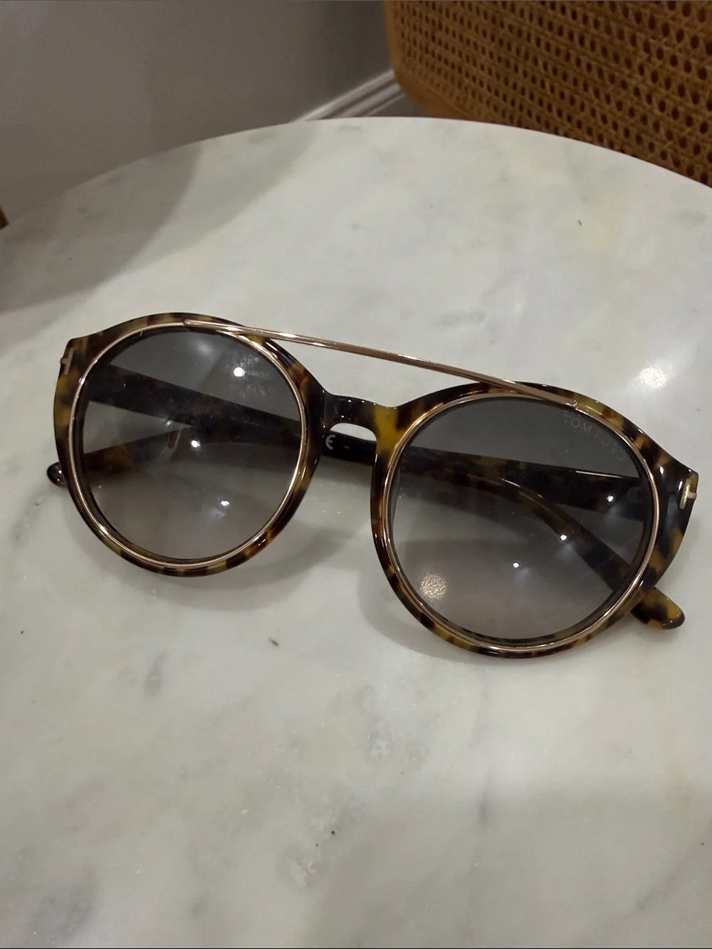 Tom Ford Tortoiseshell Round Sunglasses with Gold Accents
